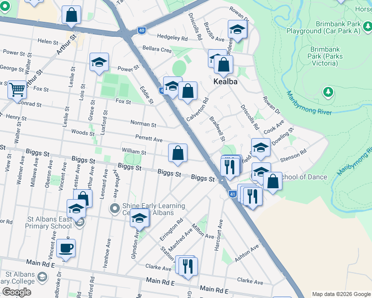 map of restaurants, bars, coffee shops, grocery stores, and more near 6 Perrett Avenue in Saint Albans