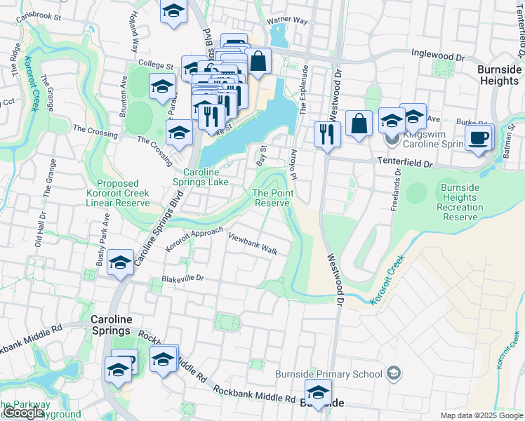 map of restaurants, bars, coffee shops, grocery stores, and more near 5 Caesia Way in Caroline Springs