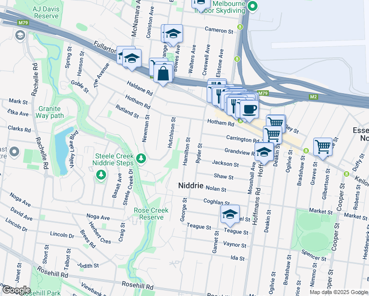 map of restaurants, bars, coffee shops, grocery stores, and more near 29 Hamilton Street in Niddrie