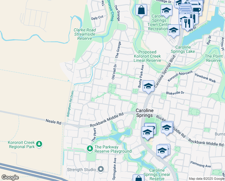 map of restaurants, bars, coffee shops, grocery stores, and more near in Caroline Springs