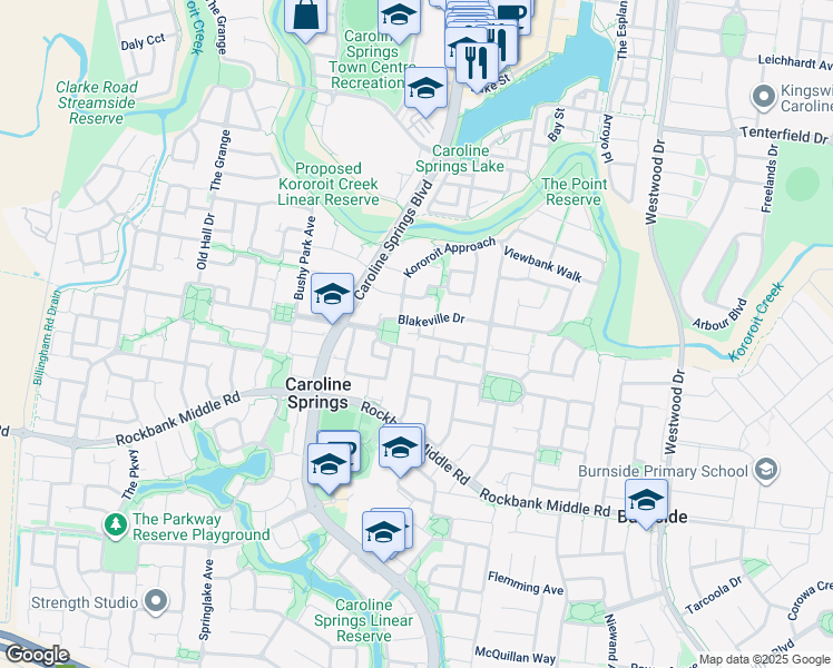 map of restaurants, bars, coffee shops, grocery stores, and more near 8 Lauffre Walk in Caroline Springs