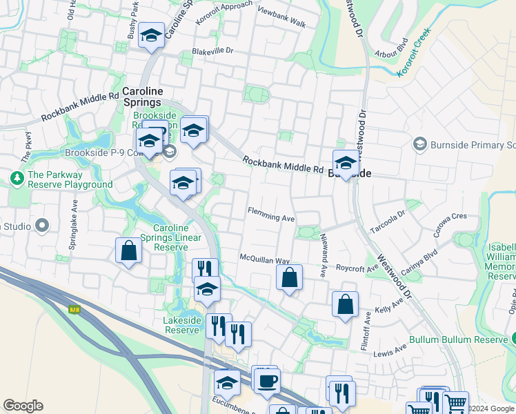 map of restaurants, bars, coffee shops, grocery stores, and more near 18 Flemming Avenue in Burnside