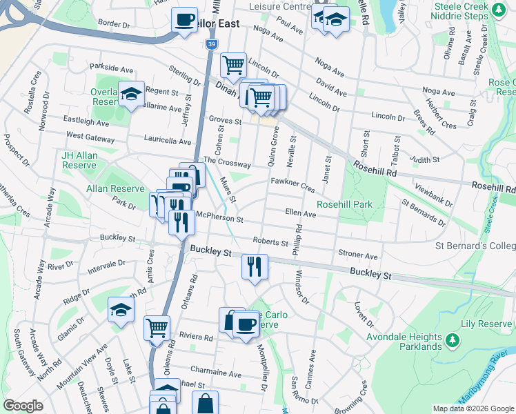 map of restaurants, bars, coffee shops, grocery stores, and more near 29A Quinn Grove in Keilor East