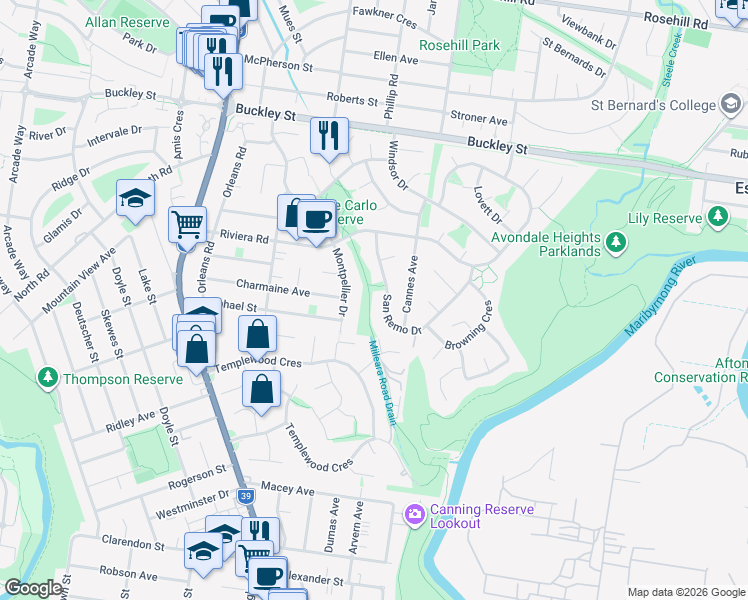 map of restaurants, bars, coffee shops, grocery stores, and more near 61 San Remo Drive in Avondale Heights