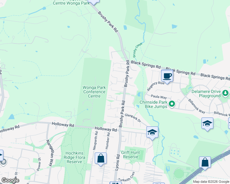 map of restaurants, bars, coffee shops, grocery stores, and more near 4 Teena Court in Wonga Park