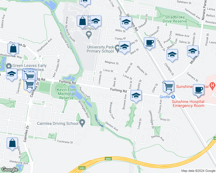 map of restaurants, bars, coffee shops, grocery stores, and more near 300 Furlong Road in Saint Albans