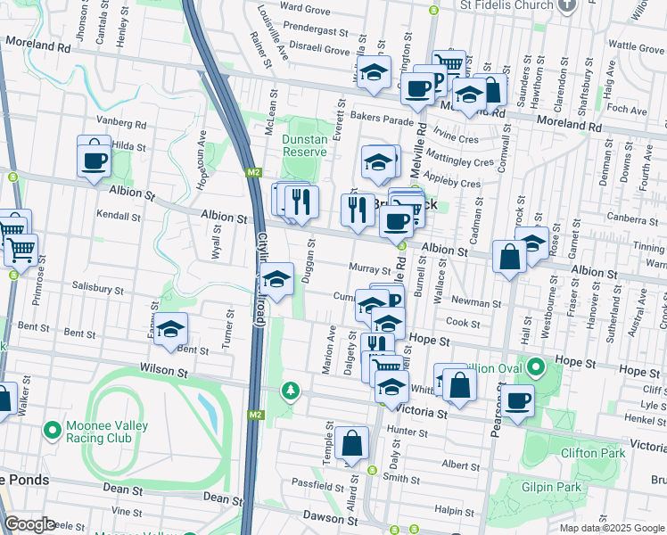 map of restaurants, bars, coffee shops, grocery stores, and more near 39-41 Murray Street in Brunswick West
