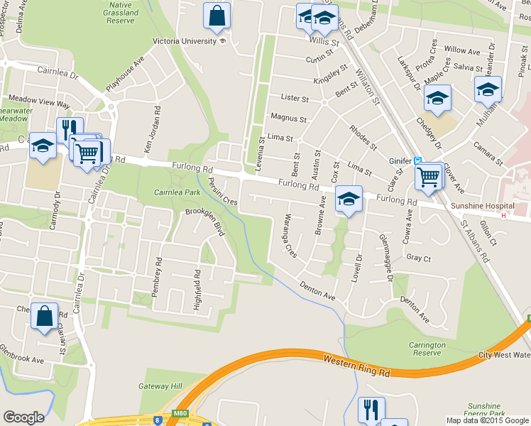 map of restaurants, bars, coffee shops, grocery stores, and more near 29 Pimelea Terrace in Saint Albans