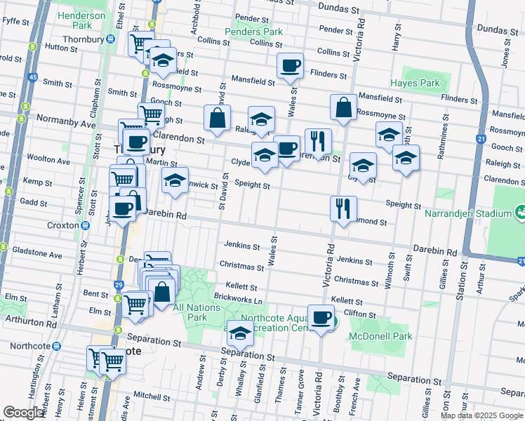 map of restaurants, bars, coffee shops, grocery stores, and more near 6 Francis Grove in Thornbury