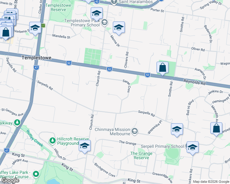 map of restaurants, bars, coffee shops, grocery stores, and more near 7 Jacov Gardens in Templestowe