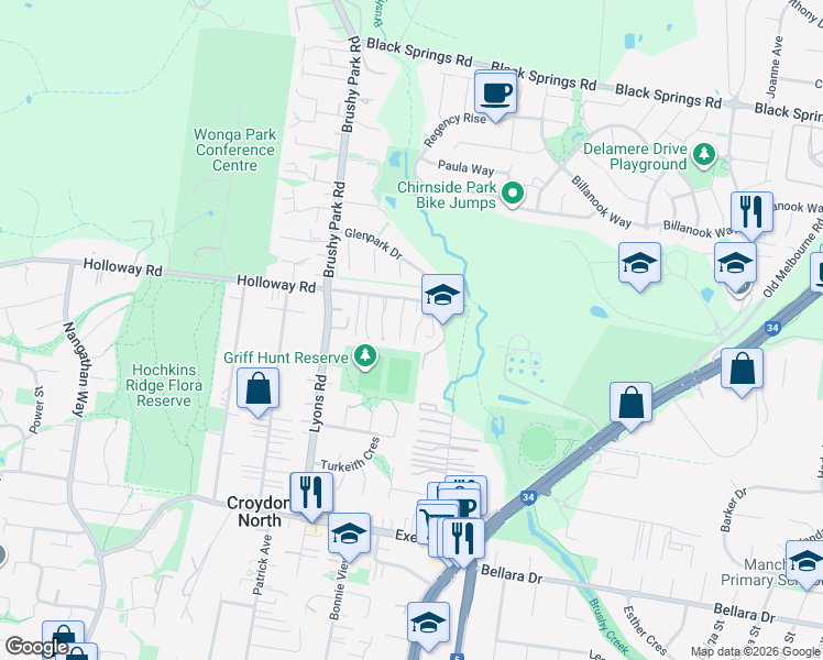 map of restaurants, bars, coffee shops, grocery stores, and more near 15 Holloway Road in Croydon North