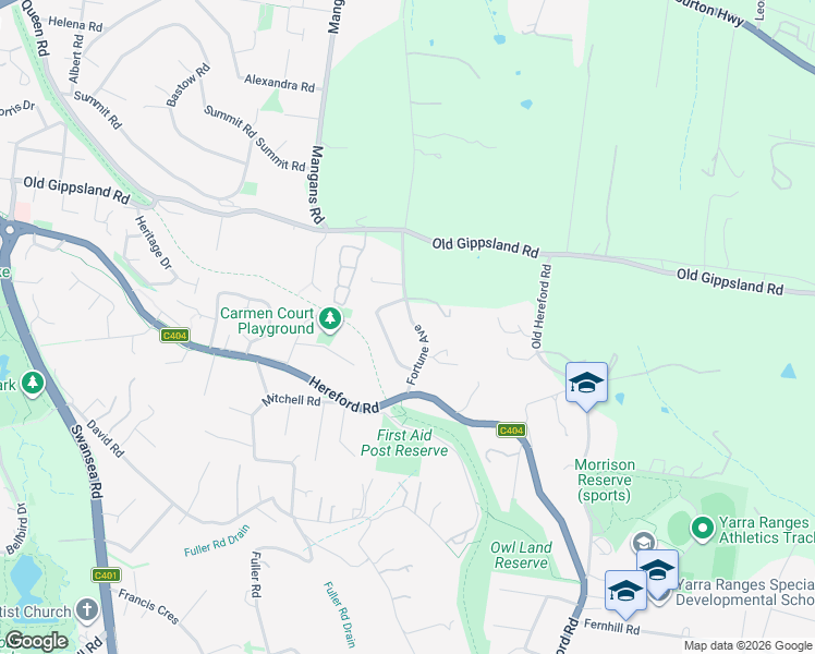 map of restaurants, bars, coffee shops, grocery stores, and more near 21 Fortune Avenue in Lilydale