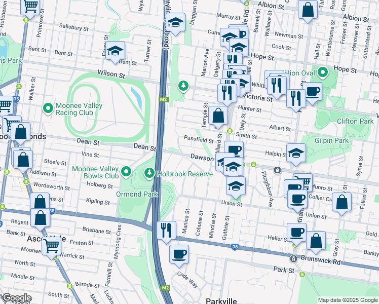 map of restaurants, bars, coffee shops, grocery stores, and more near 232 Dawson Street in Brunswick West