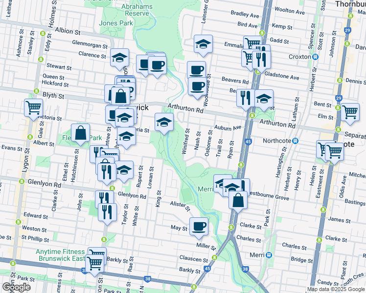 map of restaurants, bars, coffee shops, grocery stores, and more near 31 Sumner Avenue in Northcote