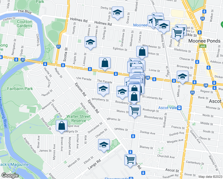 map of restaurants, bars, coffee shops, grocery stores, and more near 11 Ferguson Street in Ascot Vale