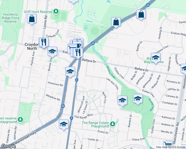 map of restaurants, bars, coffee shops, grocery stores, and more near 88 Lee-Ann Crescent in Croydon