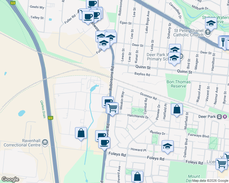 map of restaurants, bars, coffee shops, grocery stores, and more near 51 Jonah Parade in Deer Park