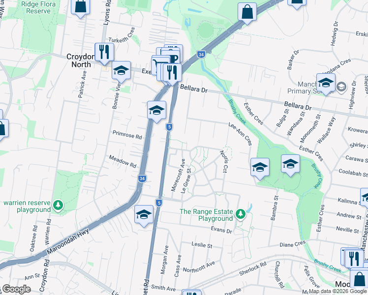 map of restaurants, bars, coffee shops, grocery stores, and more near 1 Savaris Court in Croydon