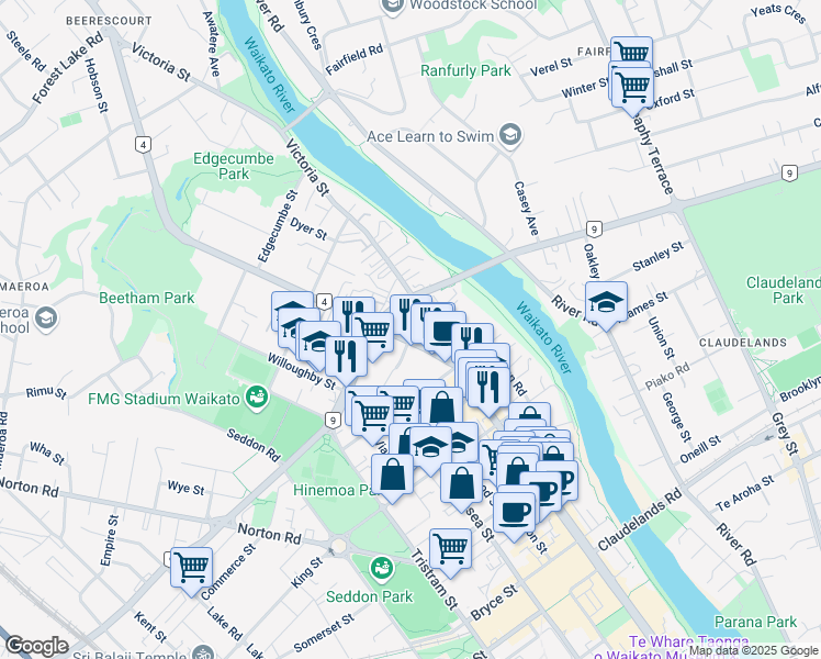 map of restaurants, bars, coffee shops, grocery stores, and more near 84 Ulster Street in Hamilton
