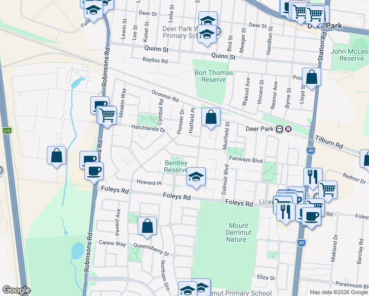 map of restaurants, bars, coffee shops, grocery stores, and more near 82 Hatchlands Drive in Deer Park
