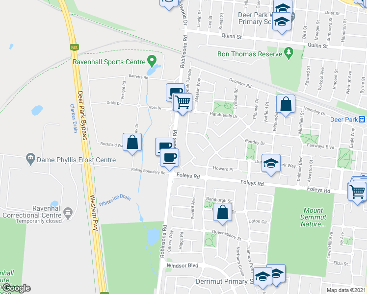 map of restaurants, bars, coffee shops, grocery stores, and more near 40 Clairview Road in Deer Park