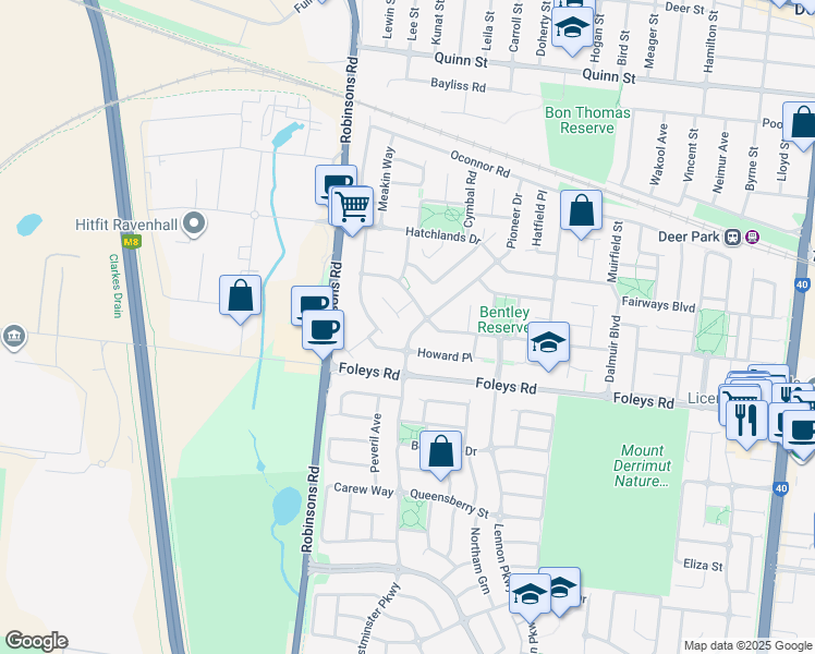 map of restaurants, bars, coffee shops, grocery stores, and more near 17 Pioneer Drive in Deer Park