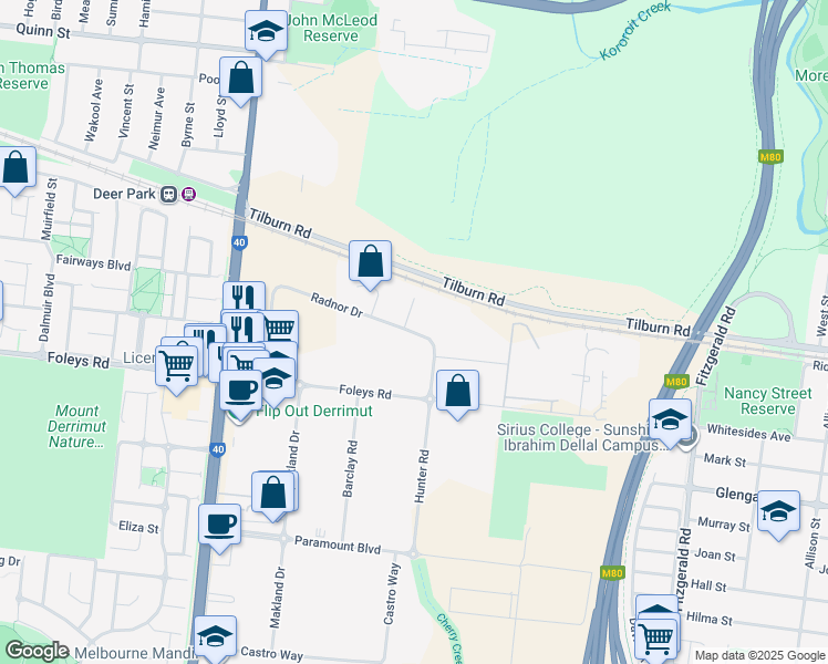 map of restaurants, bars, coffee shops, grocery stores, and more near 163 Radnor Drive in Deer Park