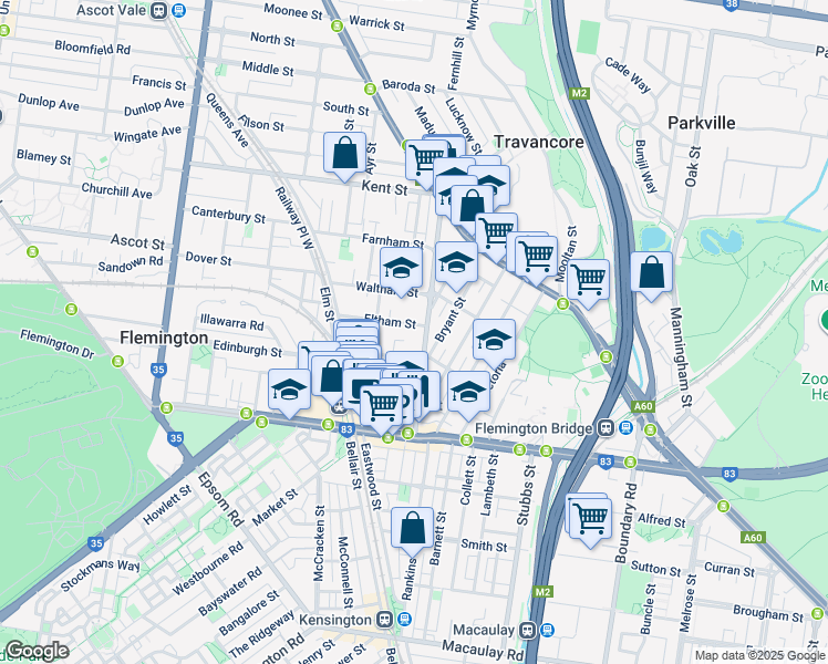 map of restaurants, bars, coffee shops, grocery stores, and more near 79 Wellington Street in Flemington