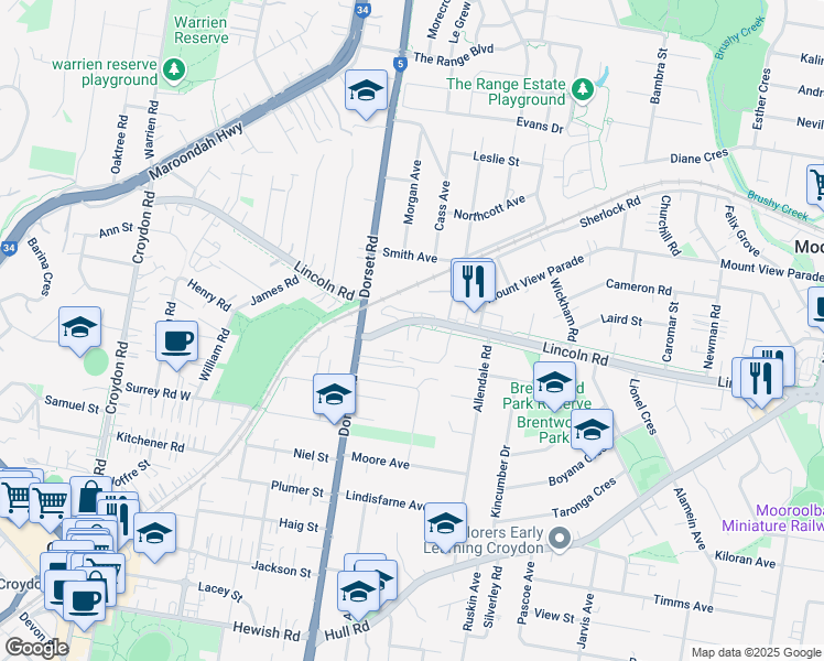 map of restaurants, bars, coffee shops, grocery stores, and more near 86 Lincoln Road in Croydon