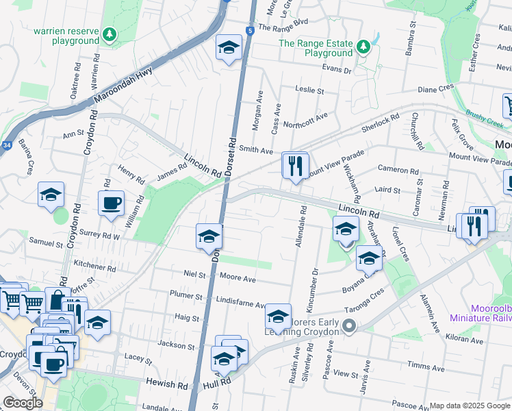 map of restaurants, bars, coffee shops, grocery stores, and more near 86 Lincoln Road in Croydon