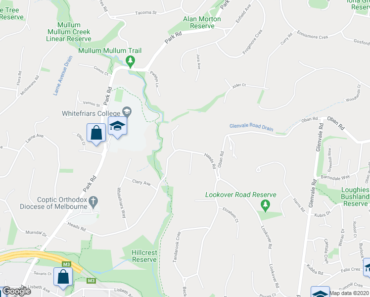 map of restaurants, bars, coffee shops, grocery stores, and more near 59 Heads Road in Donvale