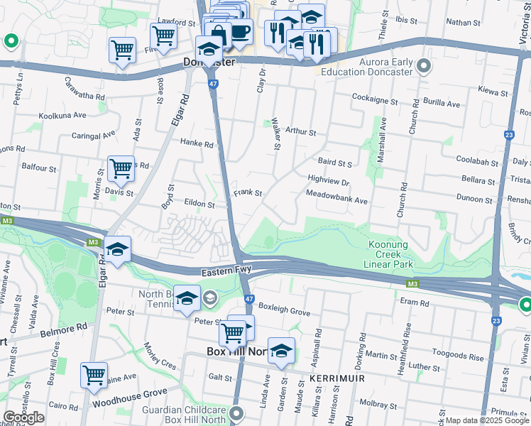 map of restaurants, bars, coffee shops, grocery stores, and more near 44 Grange Park Avenue in Doncaster