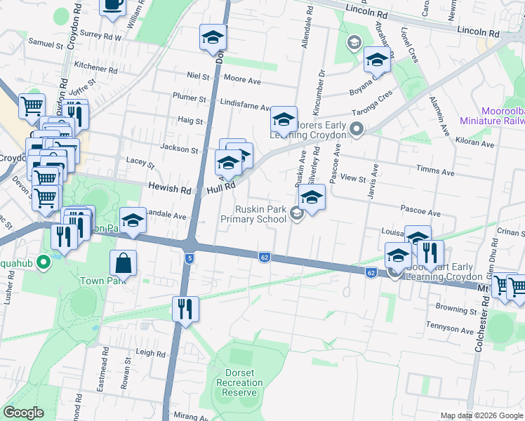 map of restaurants, bars, coffee shops, grocery stores, and more near 23 Saint Georges Crescent in Croydon