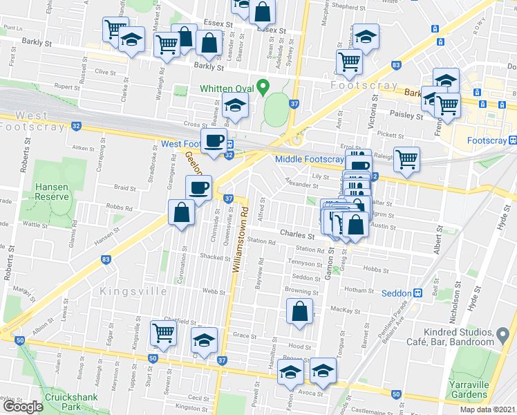 map of restaurants, bars, coffee shops, grocery stores, and more near 18 Alfred Street in Seddon