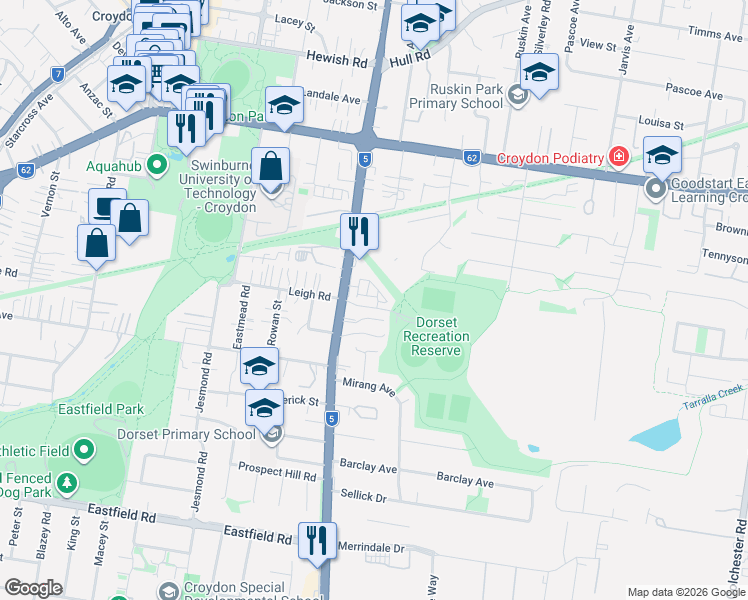 map of restaurants, bars, coffee shops, grocery stores, and more near 355 Dorset Road in Croydon
