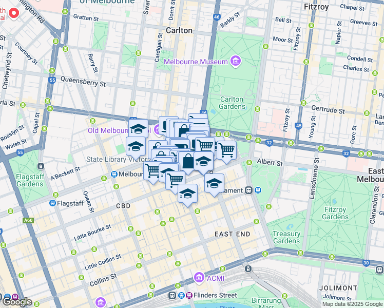 map of restaurants, bars, coffee shops, grocery stores, and more near 19 Exploration Lane in Melbourne