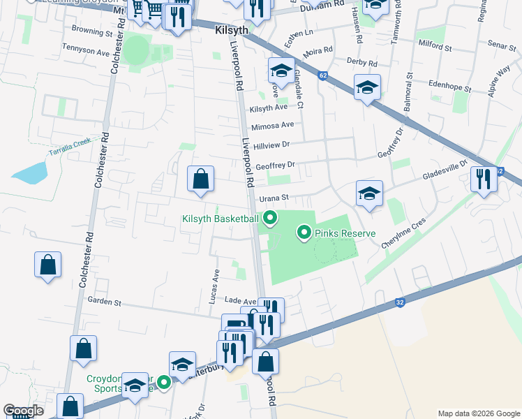 map of restaurants, bars, coffee shops, grocery stores, and more near 97 Liverpool Road in Kilsyth