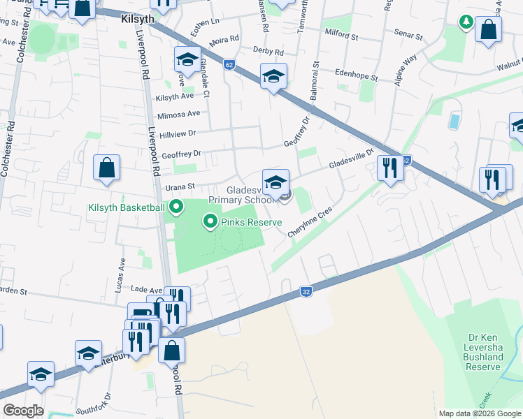 map of restaurants, bars, coffee shops, grocery stores, and more near 72 Cherylnne Crescent in Kilsyth