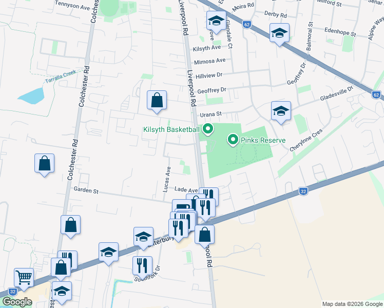 map of restaurants, bars, coffee shops, grocery stores, and more near 124 Liverpool Road in Kilsyth