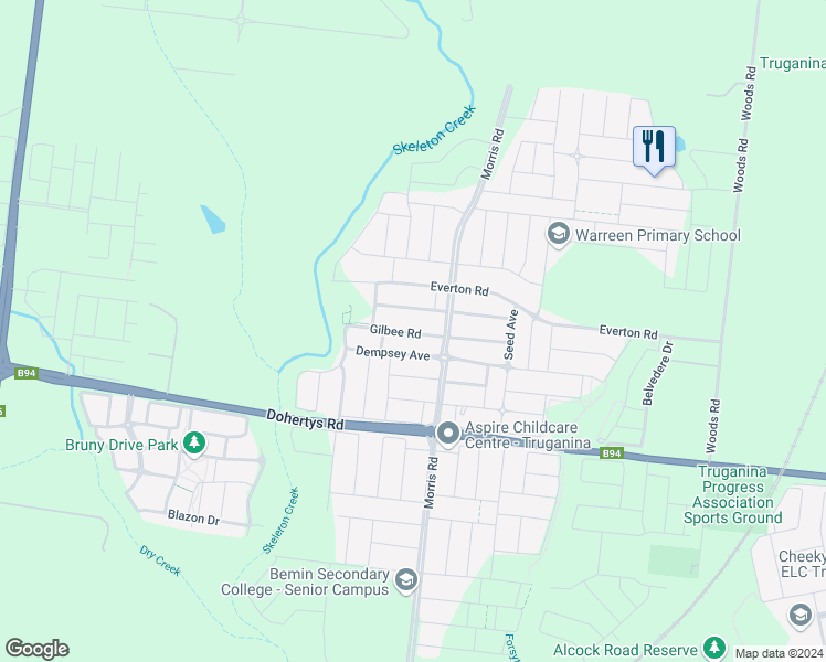 map of restaurants, bars, coffee shops, grocery stores, and more near Gilbee Road in Truganina