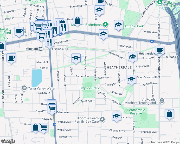 map of restaurants, bars, coffee shops, grocery stores, and more near 14 Rupert Street in Mitcham