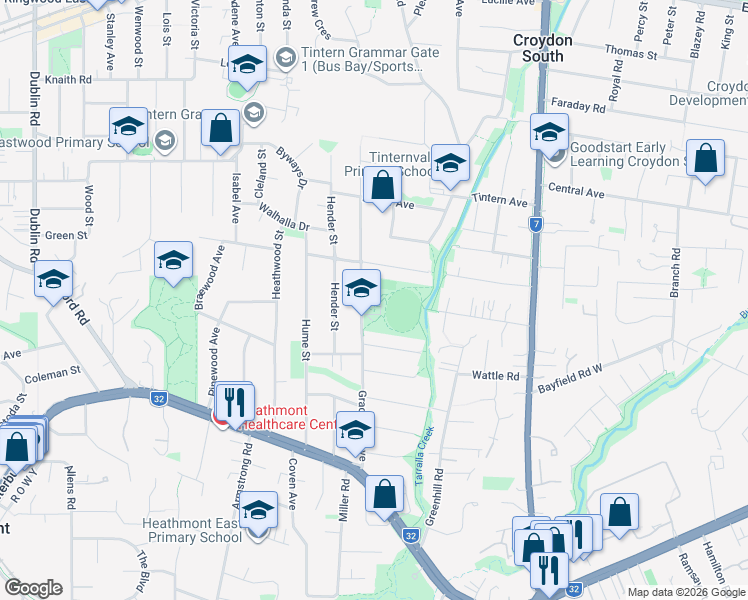 map of restaurants, bars, coffee shops, grocery stores, and more near 38-48 Gracedale Avenue in Ringwood East