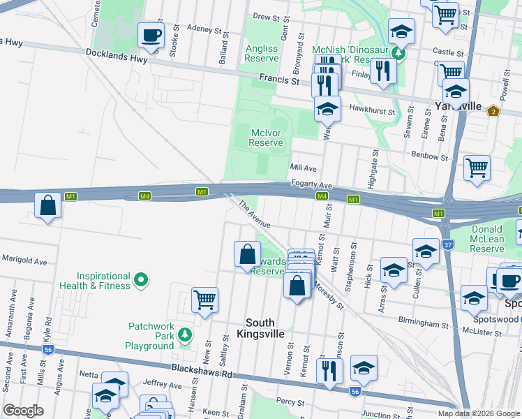 map of restaurants, bars, coffee shops, grocery stores, and more near 14 Strong Street in Spotswood