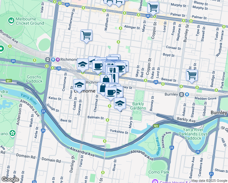 map of restaurants, bars, coffee shops, grocery stores, and more near 459 Church Street in Richmond