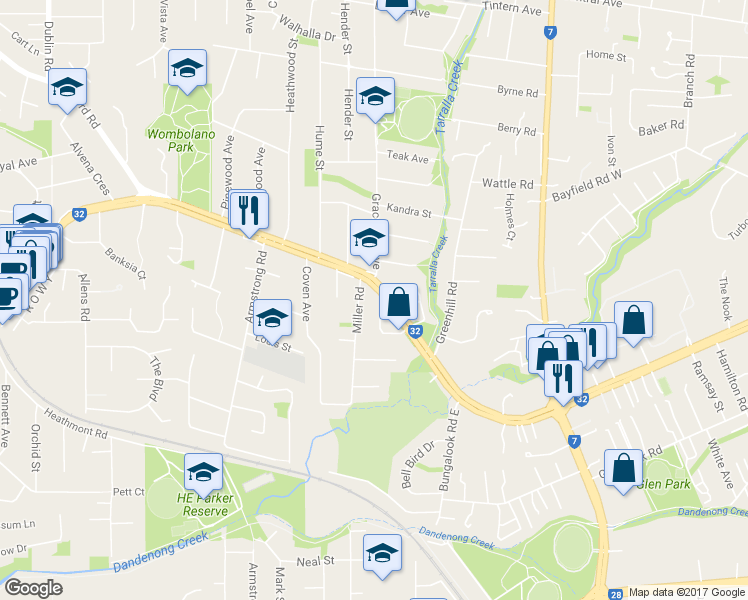 map of restaurants, bars, coffee shops, grocery stores, and more near 369 Canterbury Road in Heathmont