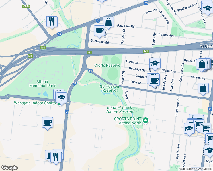 map of restaurants, bars, coffee shops, grocery stores, and more near 483–499 Blackshaws Road in Altona North