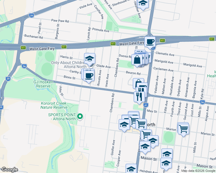 map of restaurants, bars, coffee shops, grocery stores, and more near 420 Blackshaws Road in Altona North