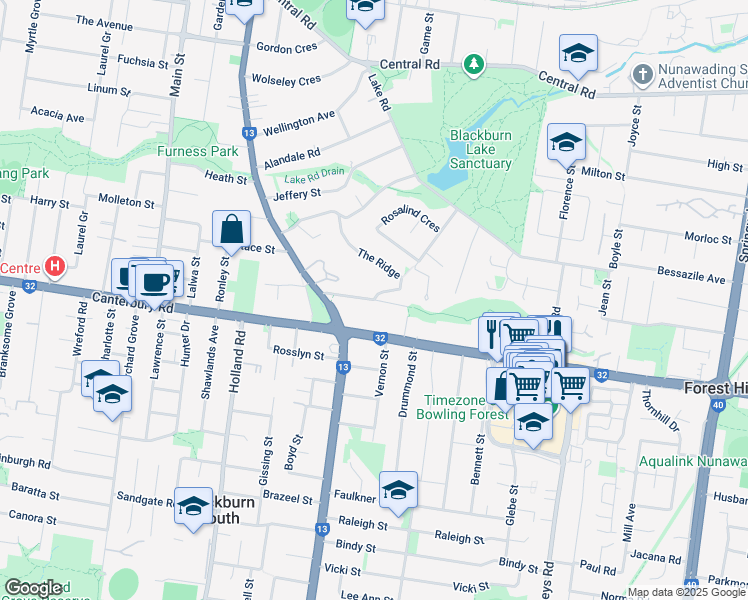 map of restaurants, bars, coffee shops, grocery stores, and more near Masons Road in Blackburn