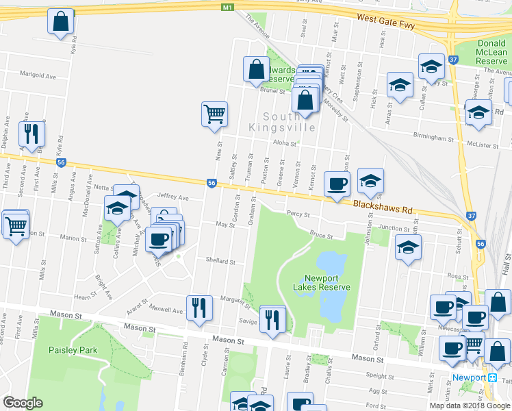 map of restaurants, bars, coffee shops, grocery stores, and more near 84 Graham Street in Newport