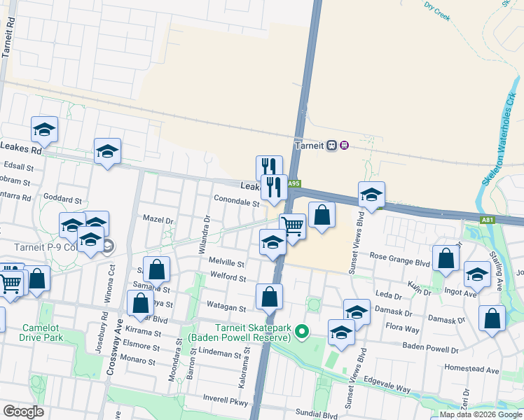 map of restaurants, bars, coffee shops, grocery stores, and more near 14 Conondale Street in Tarneit